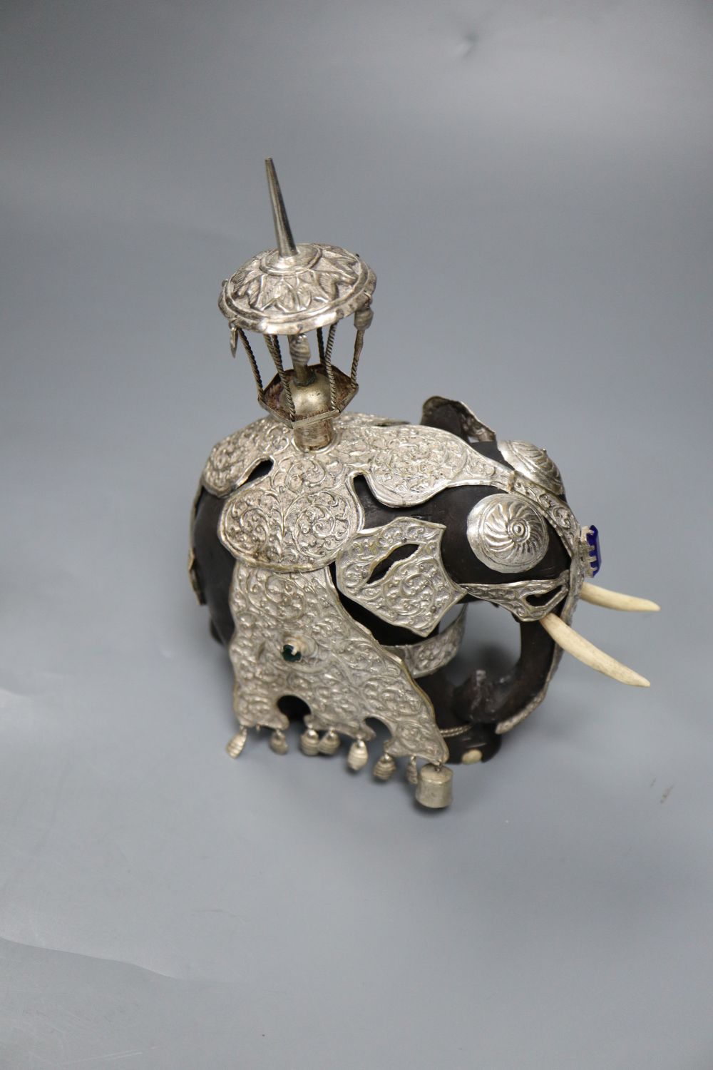 A South Staffordshire enamel box, a silver-mounted ebony elephant and a gilt box